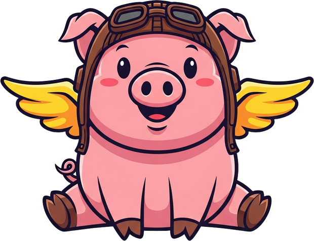 Porky the flying pig mascot in an aviator cap